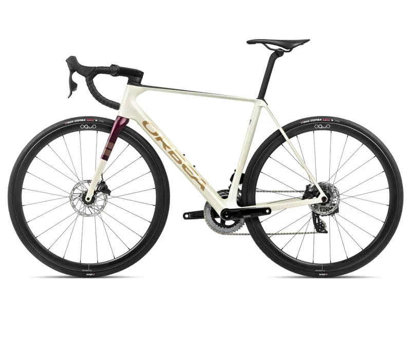 Orbea Orca M31eTeam Road Bike In White Burgundy/Vulca Matt-1