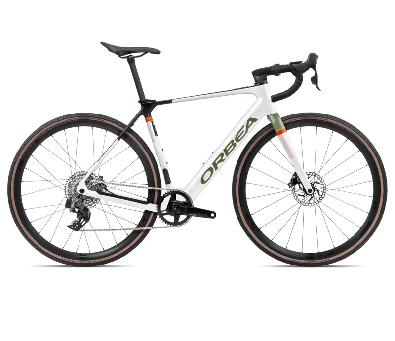 Orbea Gain M31e 1x Electric Road Bike in White Chic/Green Artichoke
