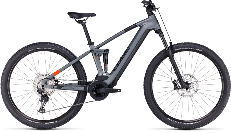 Cube Stereo Hybrid 120 Pro 750 Electric Mountain Bike in Grey/Orange